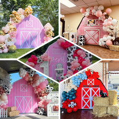 Aperturee - Aperturee Custom Name Wooden Blue Farm Barn Door Arch Backdrop