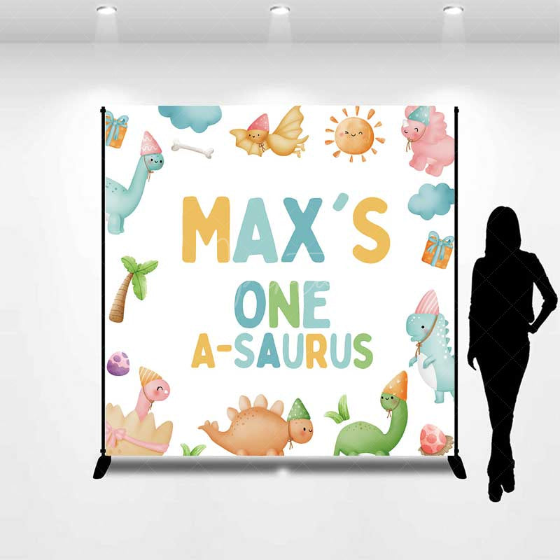 Aperturee Aperturee Custom One A Saurus First Birthday Backdrop Cute Dinosaur and Volcano Party Personalized Boys Dino Mite Decor