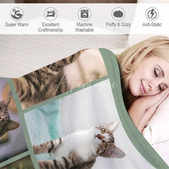 Aperturee - Aperturee Custom Photo Collage Pet Blanket for Cat Lovers ’Best Cat Ever’ Memorial Gift Add Your Favorite Cat Pictures