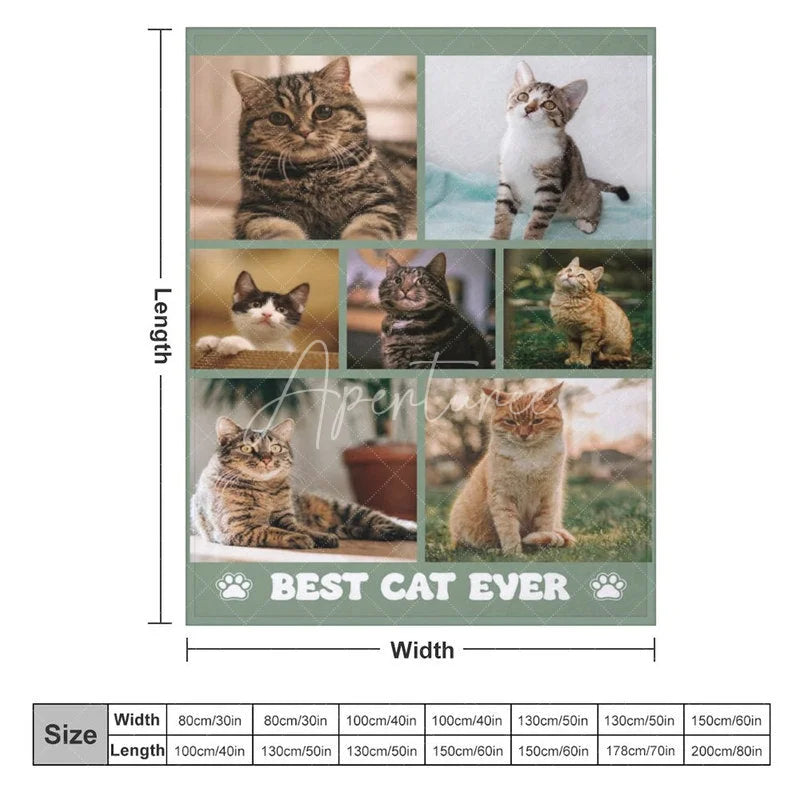 Aperturee - Aperturee Custom Photo Collage Pet Blanket for Cat Lovers ’Best Cat Ever’ Memorial Gift Add Your Favorite Cat Pictures