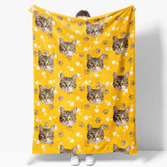 Aperturee - Aperturee Custom Photo Pet Blanket with Your Cat’s Face Repeating Pattern with Paws Funny Novelty Gift for Cat Lovers