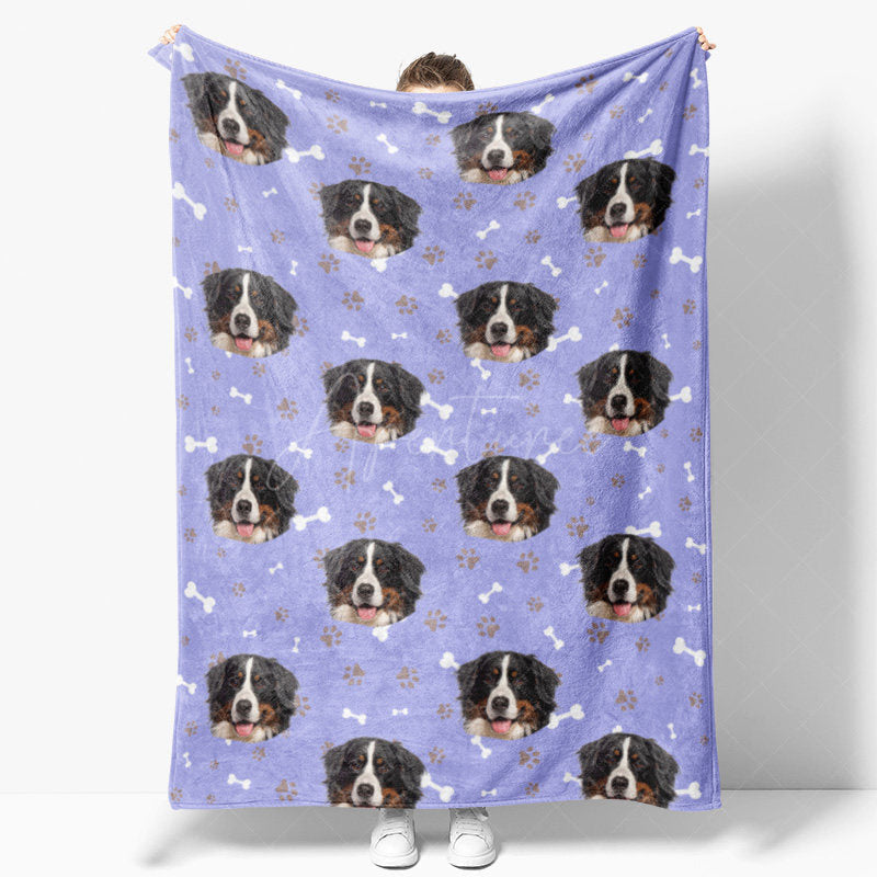 Aperturee - Aperturee Custom Photo Pet Blanket with Your Dog’s Face Personalized Bernese Mountain Dog Pattern Funny Gift for Dog Lovers