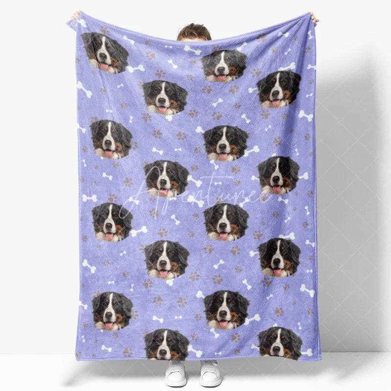 Aperturee - Aperturee Custom Photo Pet Blanket with Your Dog’s Face Personalized Bernese Mountain Dog Pattern Funny Gift for Dog Lovers
