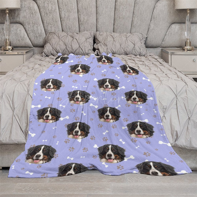 Aperturee - Aperturee Custom Photo Pet Blanket with Your Dog’s Face Personalized Bernese Mountain Dog Pattern Funny Gift for Dog Lovers
