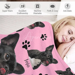 Aperturee - Aperturee Custom Photo Pet Blanket with Your Dog’s Face Personalized French Bulldog on Pink Funny Gift for Dog Mom