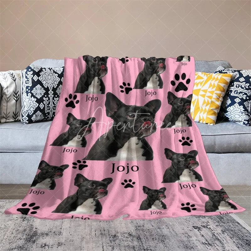 Aperturee - Aperturee Custom Photo Pet Blanket with Your Dog’s Face Personalized French Bulldog on Pink Funny Gift for Dog Mom