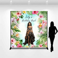 Aperturee - Aperturee Custom Photo Tropical Birthday Bash Backdrop Personalized with Hibiscus Floral Add Your Face Luau Party Decor