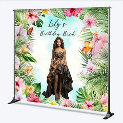 Aperturee - Aperturee Custom Photo Tropical Birthday Bash Backdrop Personalized with Hibiscus Floral Add Your Face Luau Party Decor