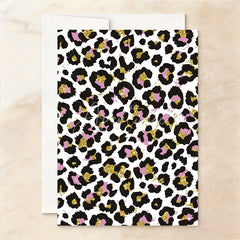 Aperturee - Aperturee Custom Pink and Gold Glitter Set of 20 Leopard Print Invitation Tropical Party Animals First Birthday Design