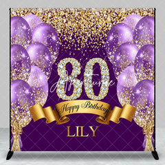 Aperturee - Aperturee Custom Purple and Gold Glitter Diamond 80th Happy Birthday Party Backdrop Personalized Elegant Celebration Decor