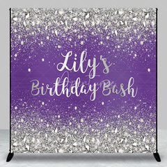 Aperturee - Aperturee Custom Purple and Silver Glitter Diamond Birthday Backdrop Personalized Party Decor for a Glamorous Celebration