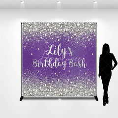 Aperturee - Aperturee Custom Purple and Silver Glitter Diamond Birthday Backdrop Personalized Party Decor for a Glamorous Celebration