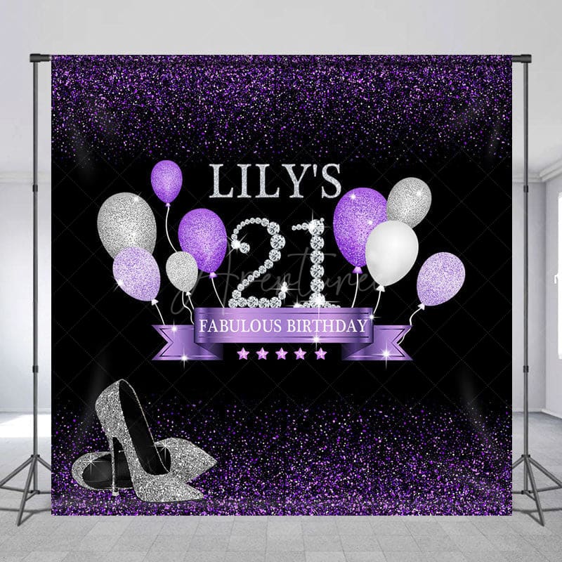 Aperturee - Aperturee Custom Purple Balloon High Heels Birthday Backdrop