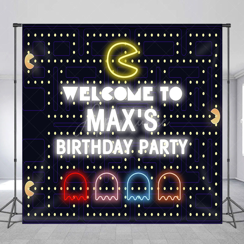 Aperturee Aperturee Custom Retro Arcade Game Birthday Backdrop Pac Man Inspired 80s Video Game Personalized Neon Welcome Sign
