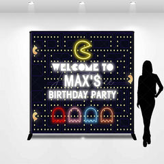 Aperturee Aperturee Custom Retro Arcade Game Birthday Backdrop Pac Man Inspired 80s Video Game Personalized Neon Welcome Sign