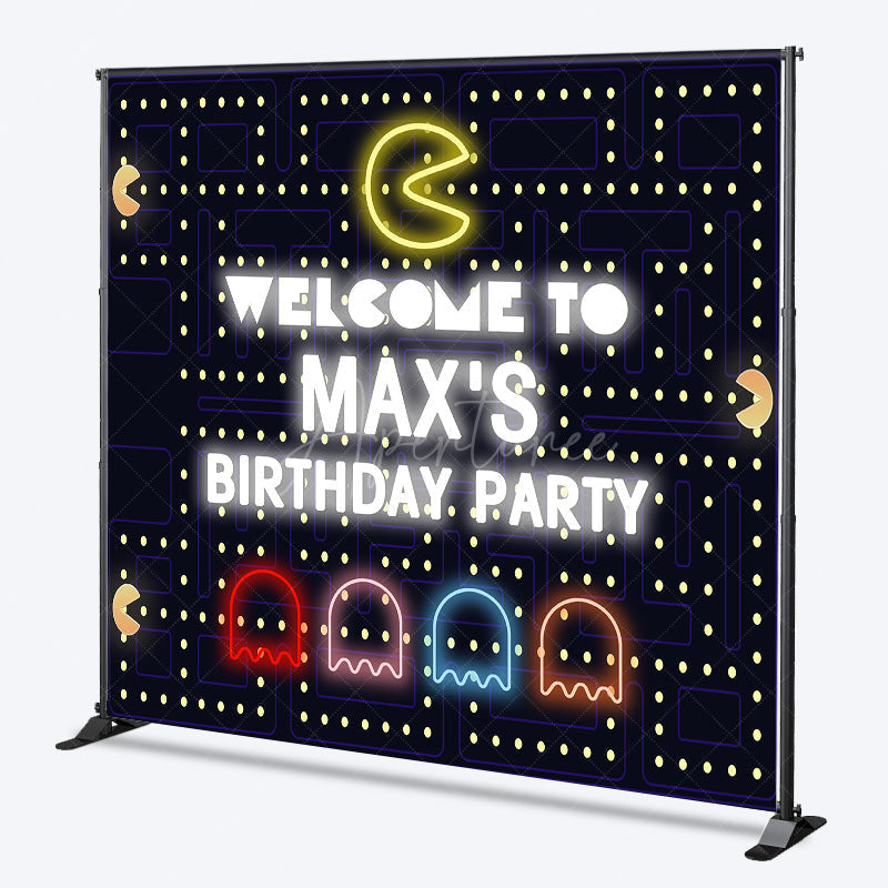 Aperturee Aperturee Custom Retro Arcade Game Birthday Backdrop Pac Man Inspired 80s Video Game Personalized Neon Welcome Sign