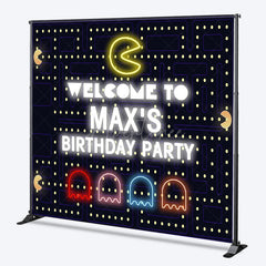 Aperturee Aperturee Custom Retro Arcade Game Birthday Backdrop Pac Man Inspired 80s Video Game Personalized Neon Welcome Sign