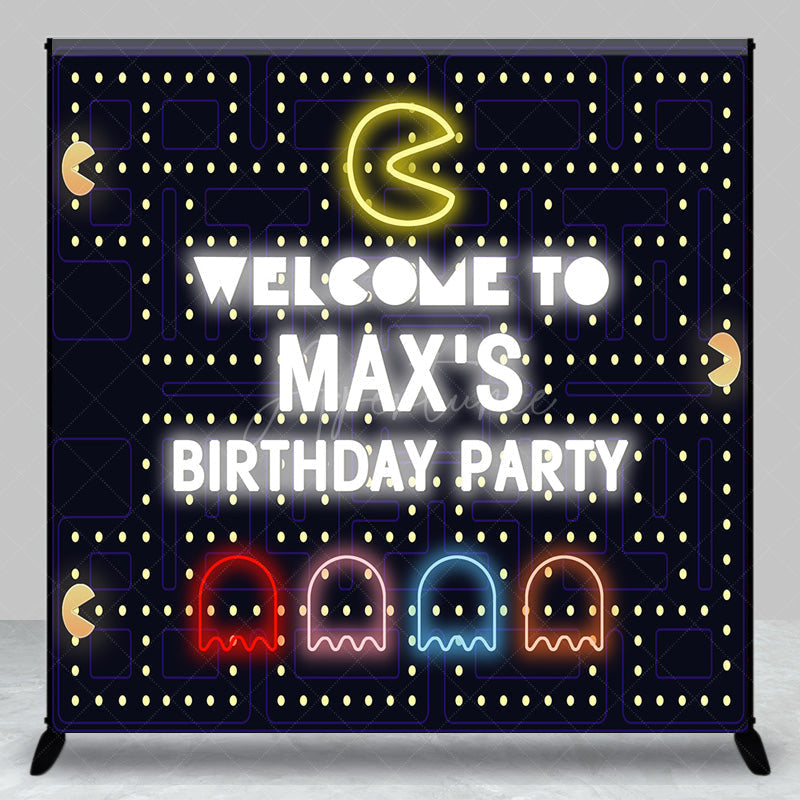 Aperturee Aperturee Custom Retro Arcade Game Birthday Backdrop Pac Man Inspired 80s Video Game Personalized Neon Welcome Sign