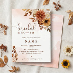 Aperturee - Aperturee Custom Set of 20 Autumnal Floral Bridal Shower Invitation Rust and Cream Flowers for Elegant Fall Celebration