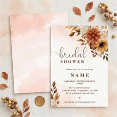 Aperturee - Aperturee Custom Set of 20 Autumnal Floral Bridal Shower Invitation Rust and Cream Flowers for Elegant Fall Celebration