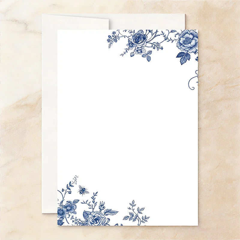Aperturee - Aperturee Custom Set of 20 Blue Floral Chinoiserie Bridal Shower Invitation Personalized Something Blue Before I Do Party