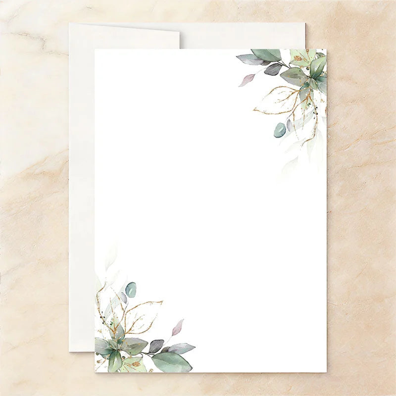 Aperturee - Aperturee Custom Set of 20 Bridal Shower Invitation Elegant Wedding Dress Eucalyptus Gold Design Personalized Party