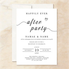 Aperturee - Aperturee Custom Set of 20 Happily Ever After Party Invitation Minimalist Black and White Wedding Reception Design with Hearts