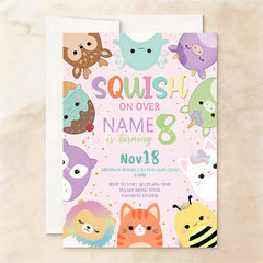 Aperturee - Aperturee Custom Set of 20 Pastel Cute Plush Animal Character Birthday Invitation Personalized Party with Glitter Design