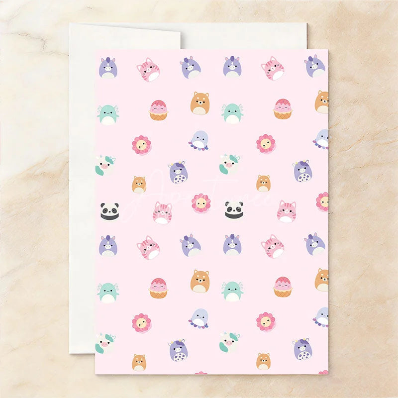 Aperturee - Aperturee Custom Set of 20 Pink Gold Glitter Birthday Invitation with Cute Plush Toy Characters Personalized Party Decor