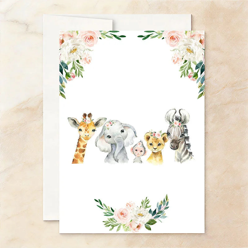 Aperturee - Aperturee Custom Set of 20 She’s Two Wild Safari Animal Birthday Invitation Watercolor Floral Pink and Gold 2nd Birthday Party