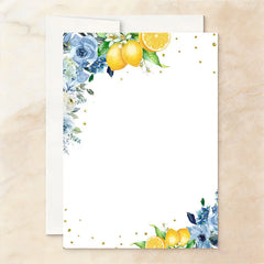 Aperturee - Aperturee Custom Set of 20 Watercolor Blue Floral and Lemon Bridal Shower Invitation She Found Her Main Squeeze Party