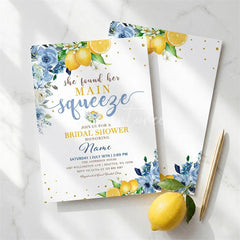 Aperturee - Aperturee Custom Set of 20 Watercolor Blue Floral and Lemon Bridal Shower Invitation She Found Her Main Squeeze Party