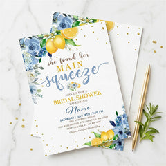 Aperturee - Aperturee Custom Set of 20 Watercolor Blue Floral and Lemon Bridal Shower Invitation She Found Her Main Squeeze Party