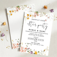 Aperturee - Aperturee Custom Set of 20 Watercolor Floral Wedding After Party Invitation Peach Flowers Elegant Reception Celebration Card