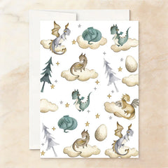 Aperturee - Aperturee Custom Set of 20 Whimsical Dragon Baby Shower Invitation A Little Dragon Is On His Way Theme with Clouds and Stars