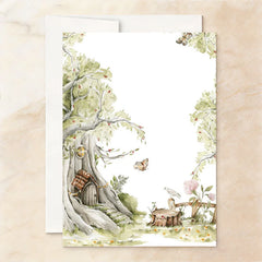 Aperturee - Aperturee Custom Set of 20 Woodland Baby Shower Invitation featuring Watercolor Forest Animals and Enchanted Fairy Tree Houses