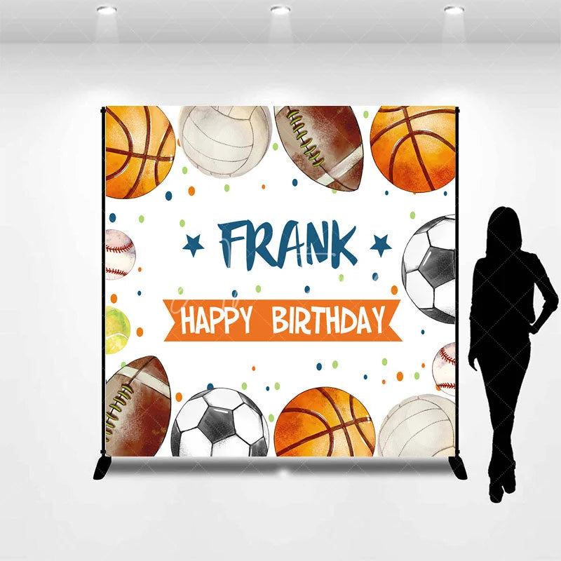 Aperturee - Aperturee Custom Sports Ball Happy Birthday Backdrop with Basketball Football and Soccer Designs Personalized for Kids Party