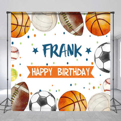 Aperturee - Aperturee Custom Sports Ball Happy Birthday Backdrop with Basketball Football and Soccer Designs Personalized for Kids Party