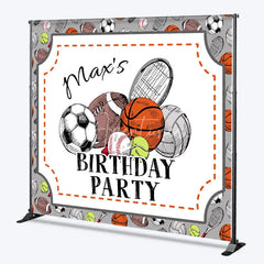 Aperturee - Aperturee Custom Sports Theme Birthday Party Backdrop Hand-Drawn Athletic Ball Design Personalized Event Decor