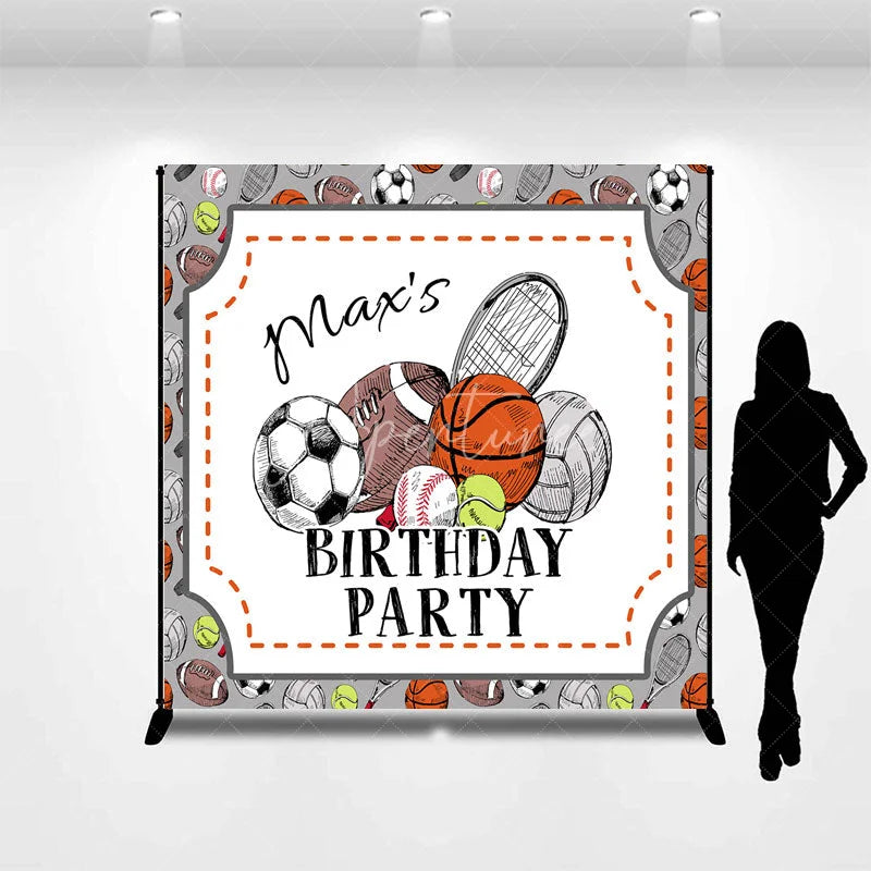 Aperturee - Aperturee Custom Sports Theme Birthday Party Backdrop Hand-Drawn Athletic Ball Design Personalized Event Decor