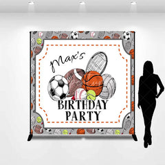 Aperturee - Aperturee Custom Sports Theme Birthday Party Backdrop Hand-Drawn Athletic Ball Design Personalized Event Decor