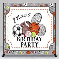 Aperturee - Aperturee Custom Sports Theme Birthday Party Backdrop Hand-Drawn Athletic Ball Design Personalized Event Decor