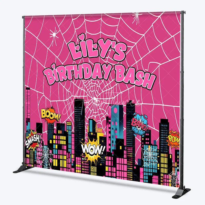Aperturee - Aperturee Custom Superhero City Backdrop Personalized Girl Power Birthday Bash Party Supplies