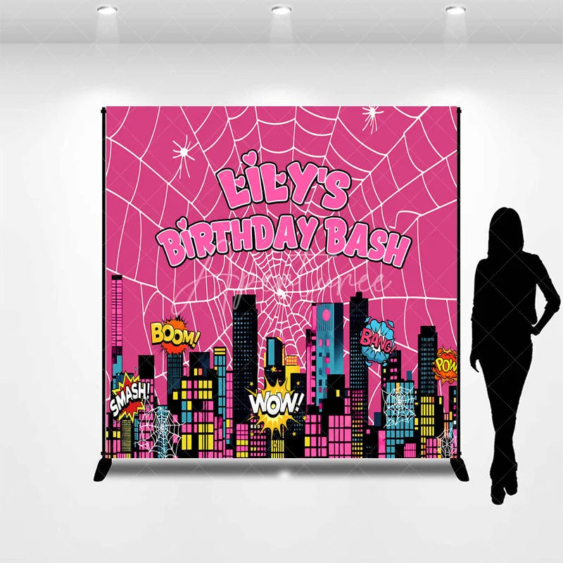 Aperturee - Aperturee Custom Superhero City Backdrop Personalized Girl Power Birthday Bash Party Supplies