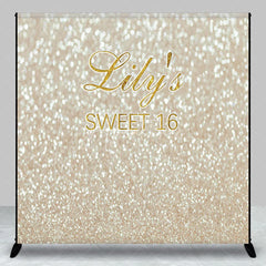 Aperturee - Aperturee Custom Sweet 16 Backdrop Gold Glittery Bokeh Spots Background Personalized Name Sixteenth Birthday Party Decoration