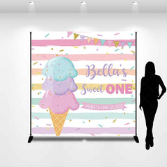 Aperturee Aperturee Custom Sweet One Birthday Backdrop for Girl Ice Cream Cone and Sprinkles Pastel Here’s The Scoop Party Banner