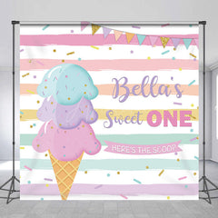 Aperturee Aperturee Custom Sweet One Birthday Backdrop for Girl Ice Cream Cone and Sprinkles Pastel Here’s The Scoop Party Banner