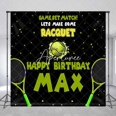Aperturee - Aperturee Custom Tennis Theme Happy Birthday Backdrop with Rackets and Ball Game Set Match Party Decor