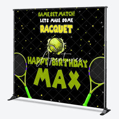 Aperturee - Aperturee Custom Tennis Theme Happy Birthday Backdrop with Rackets and Ball Game Set Match Party Decor