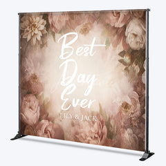 Aperturee - Aperturee Custom Vintage Muted Pink Floral Backdrop Best Day Ever Wedding Photo Booth Personalized Name